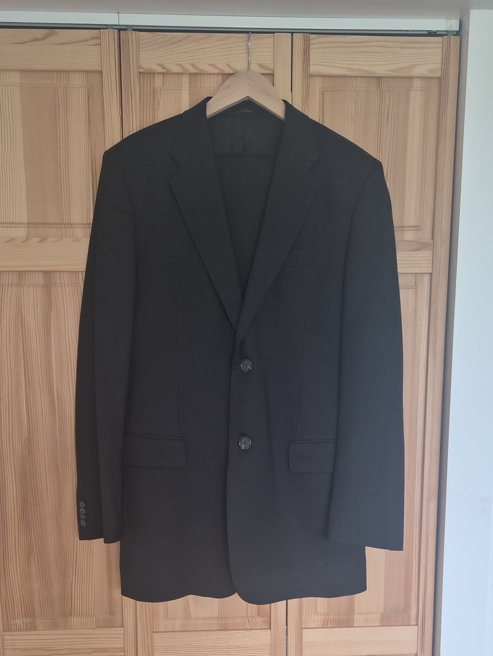 Express Men's Black Two-Button Pinstriped Suit